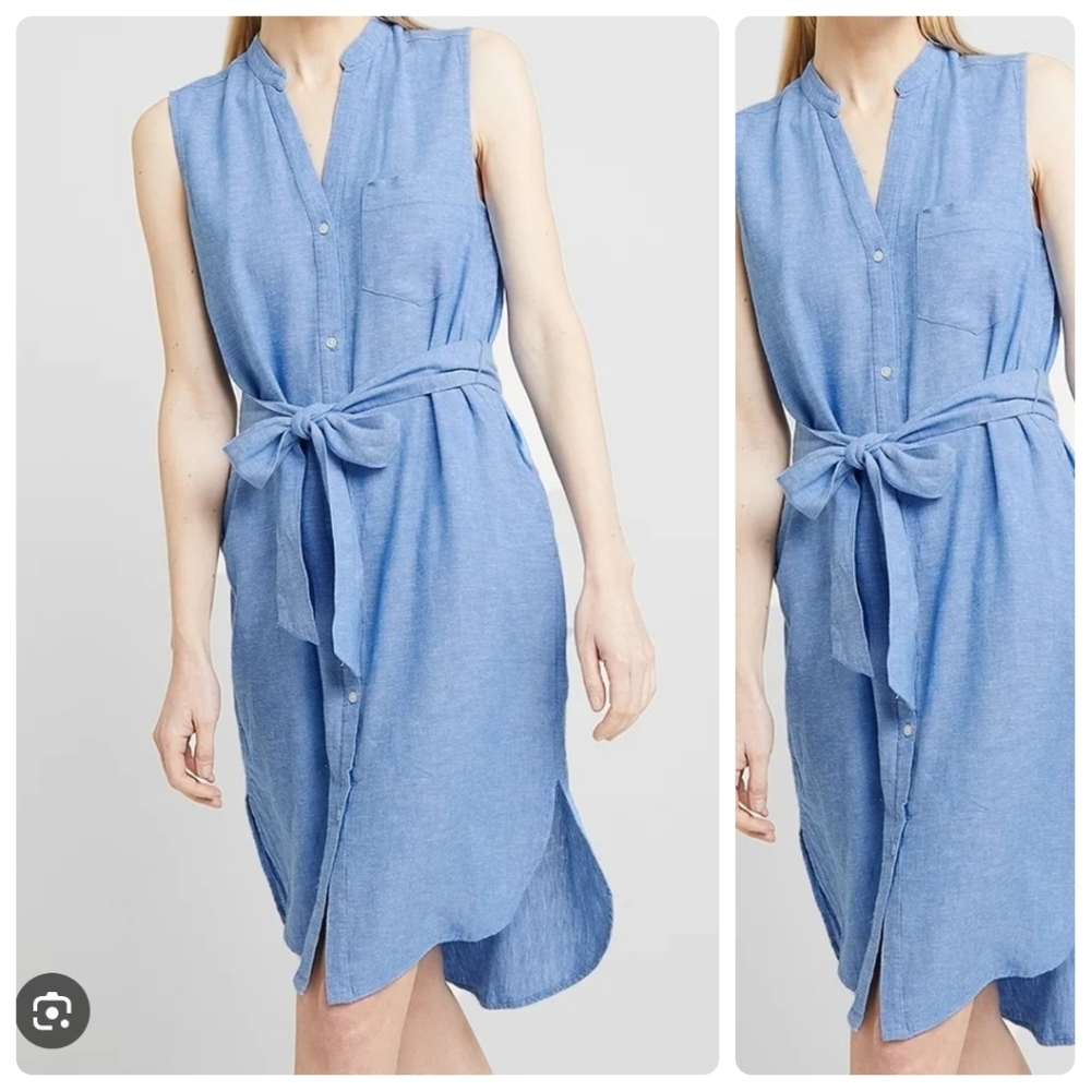 GAP Light Blue Button-Down Chambray Linen Blend Midi Dress Size Small